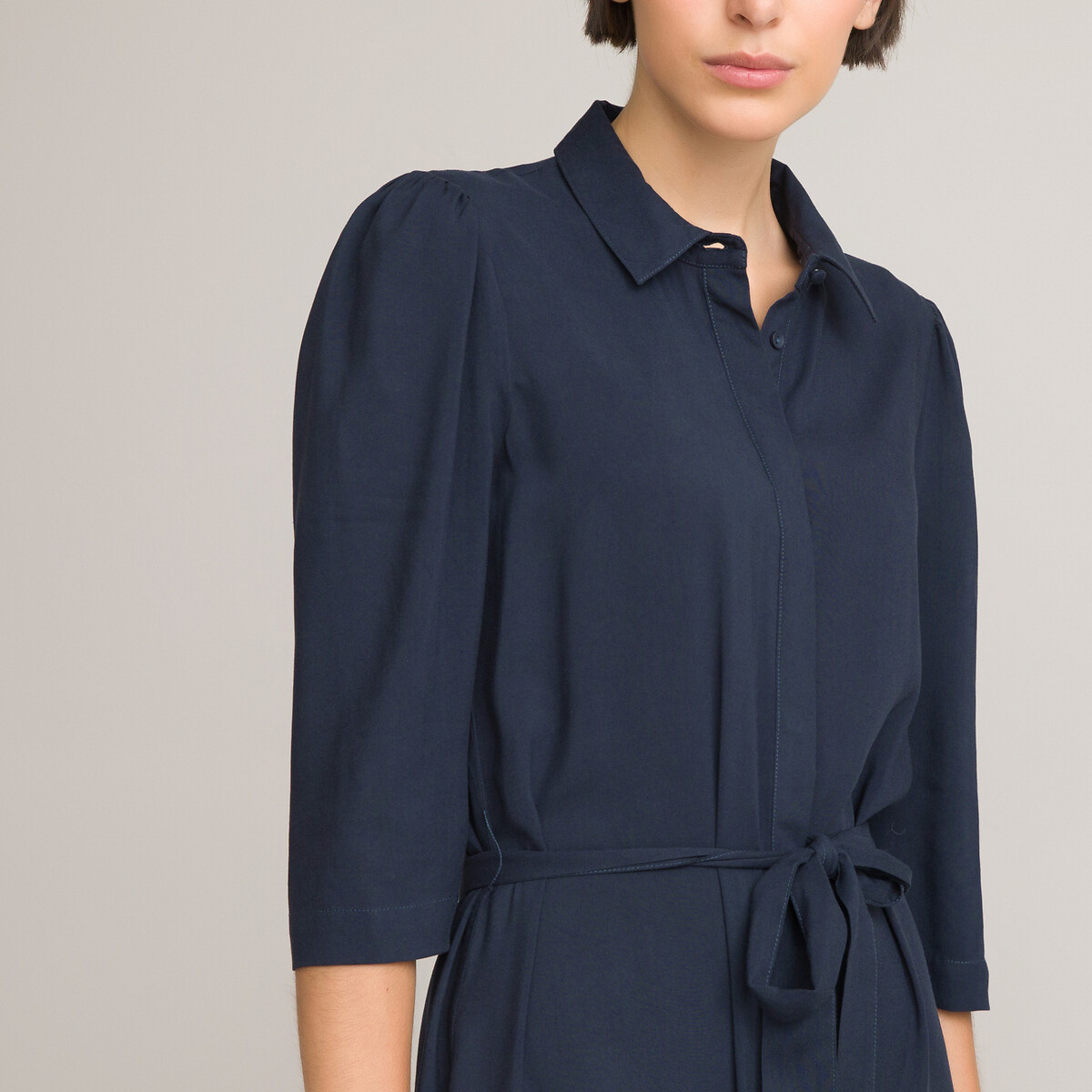 Платье-рубашка LaRedoute Длинное низ с воланом 50 синий, размер 50 - фото 3