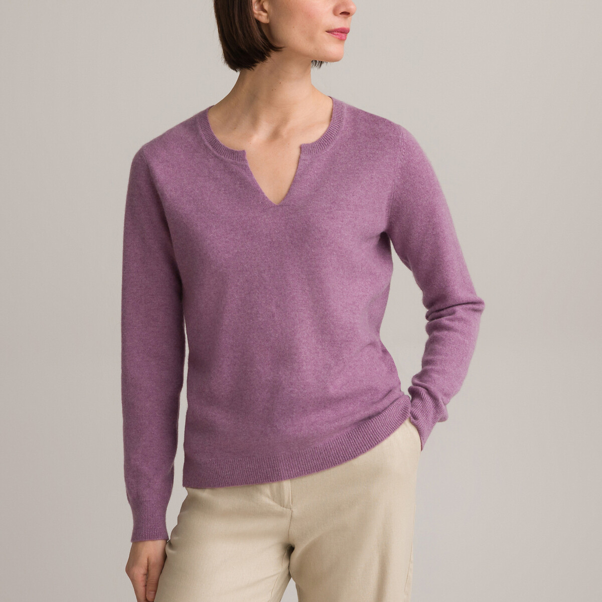 Пуловер Из кашемира круглы вырез из тонкого трикотажа 34/36 (FR) - 40/42 (RUS) фиолетовый
