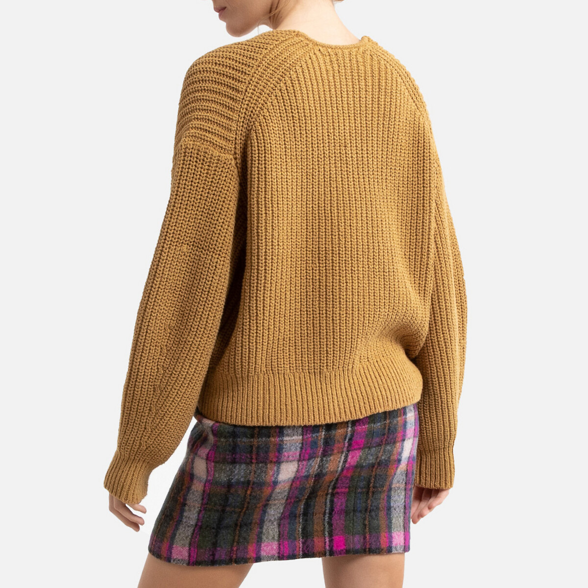 Пуловер La Redoute С V-образным вырезом из плотного трикотажа XS каштановый, размер XS - фото 4