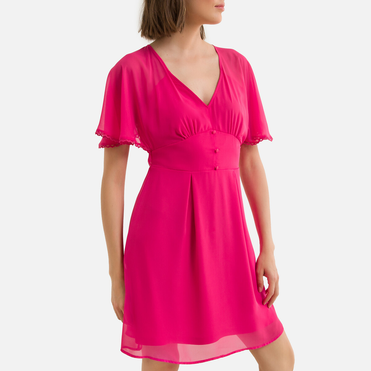 Платье LaRedoute Короткое с короткими рукавами V-образный вырез 42 розовый, размер 42 - фото 1