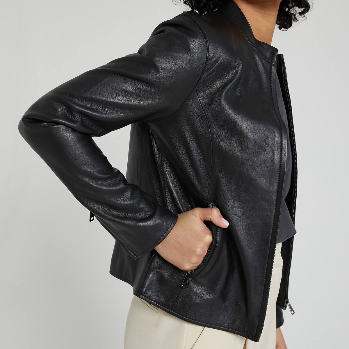 Куртка из кожи с круглым вырезом BEA  XS черный LaRedoute, размер XS - фото 3