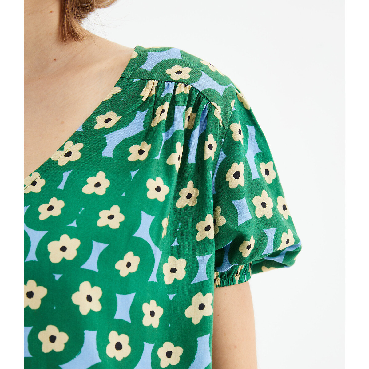 Блузка С короткими рукавами и цветочным принтом L зеленый LaRedoute, размер L - фото 2