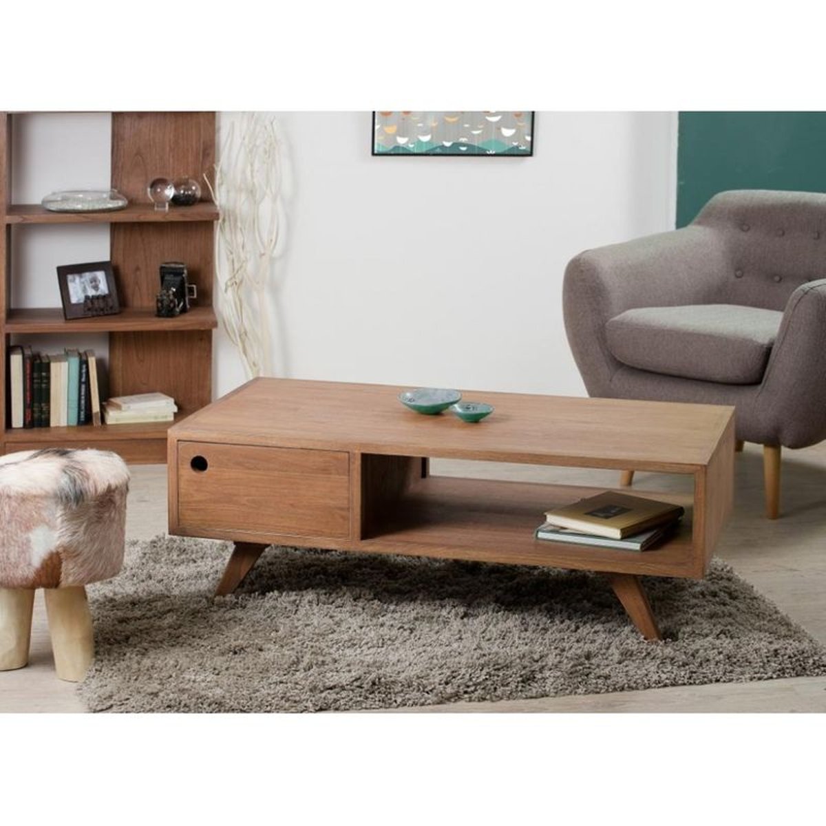 Table basse avec tiroir bois 120x60x45 FANNY