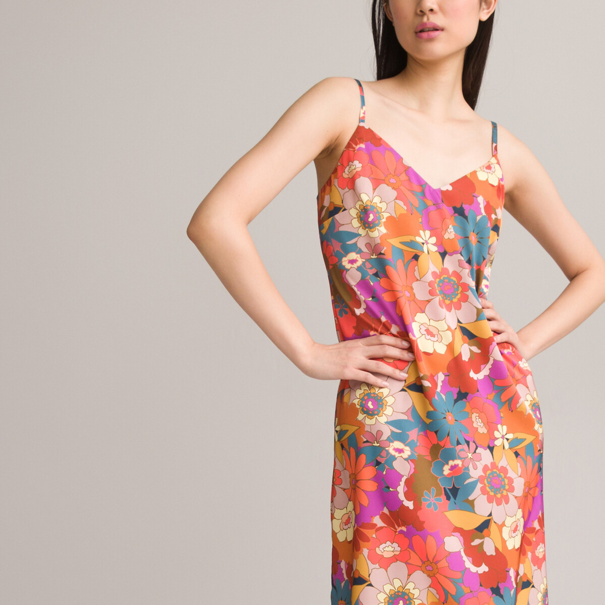 Платье Длинное на тонких бретелях цветочный принт 44 разноцветный LaRedoute, размер 44 - фото 3