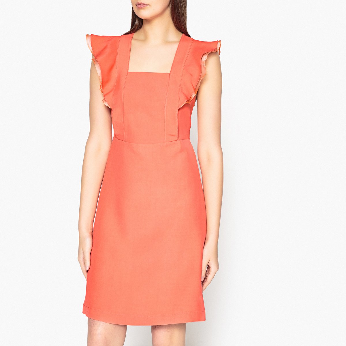 Платье Летнее квадратное декольте с воланами CLOTHILDE 44 оранжевый