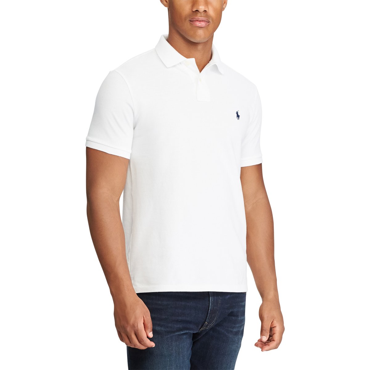 Polo direito, custom fit, em malha piqué