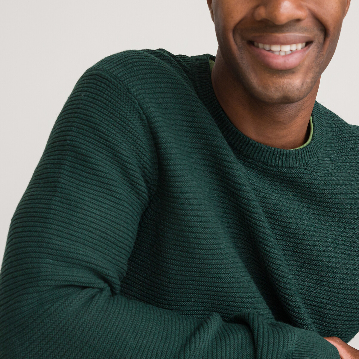 Пуловер с круглым вырезом из тонкого трикотажа XL зеленый
