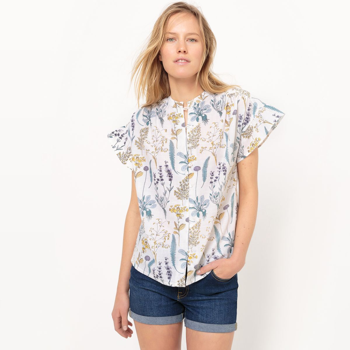 Blouse à volants, coupe droite