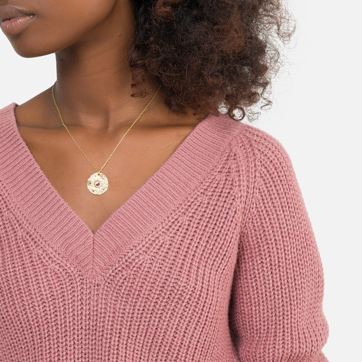 Пуловер JDY С V-образным вырезом из плотного трикотажа L розовый, размер L - фото 3