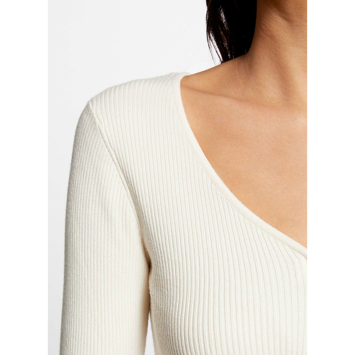 Пуловер рифленый с длинными рукавами вставка на молнии  M белый LaRedoute, размер M - фото 1