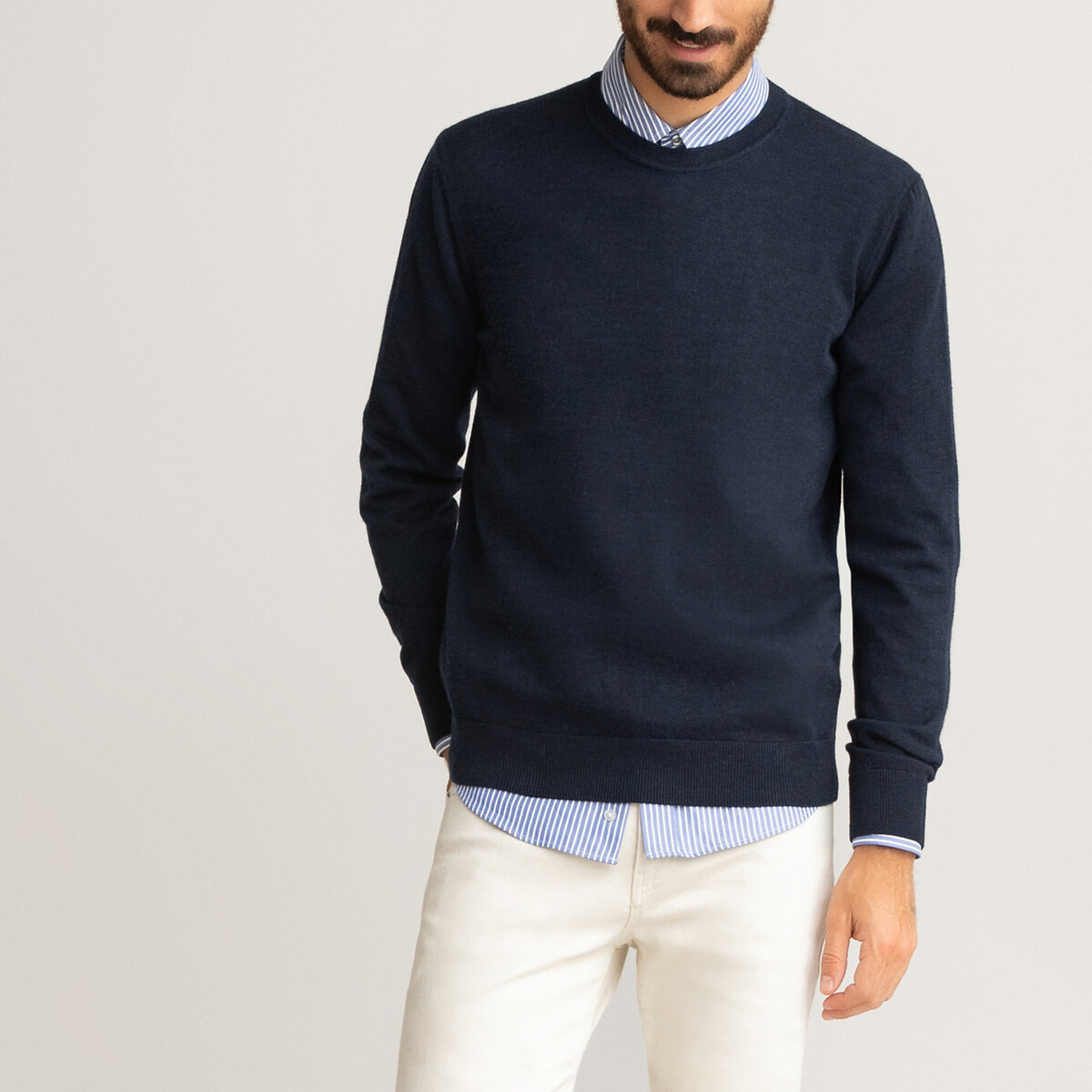 Пуловер С круглым вырезом из 100 шерсти мериноса S синий