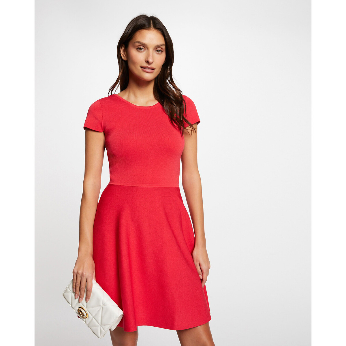 Платье трикотажное короткое и расклешенное  XS красный LaRedoute, размер XS