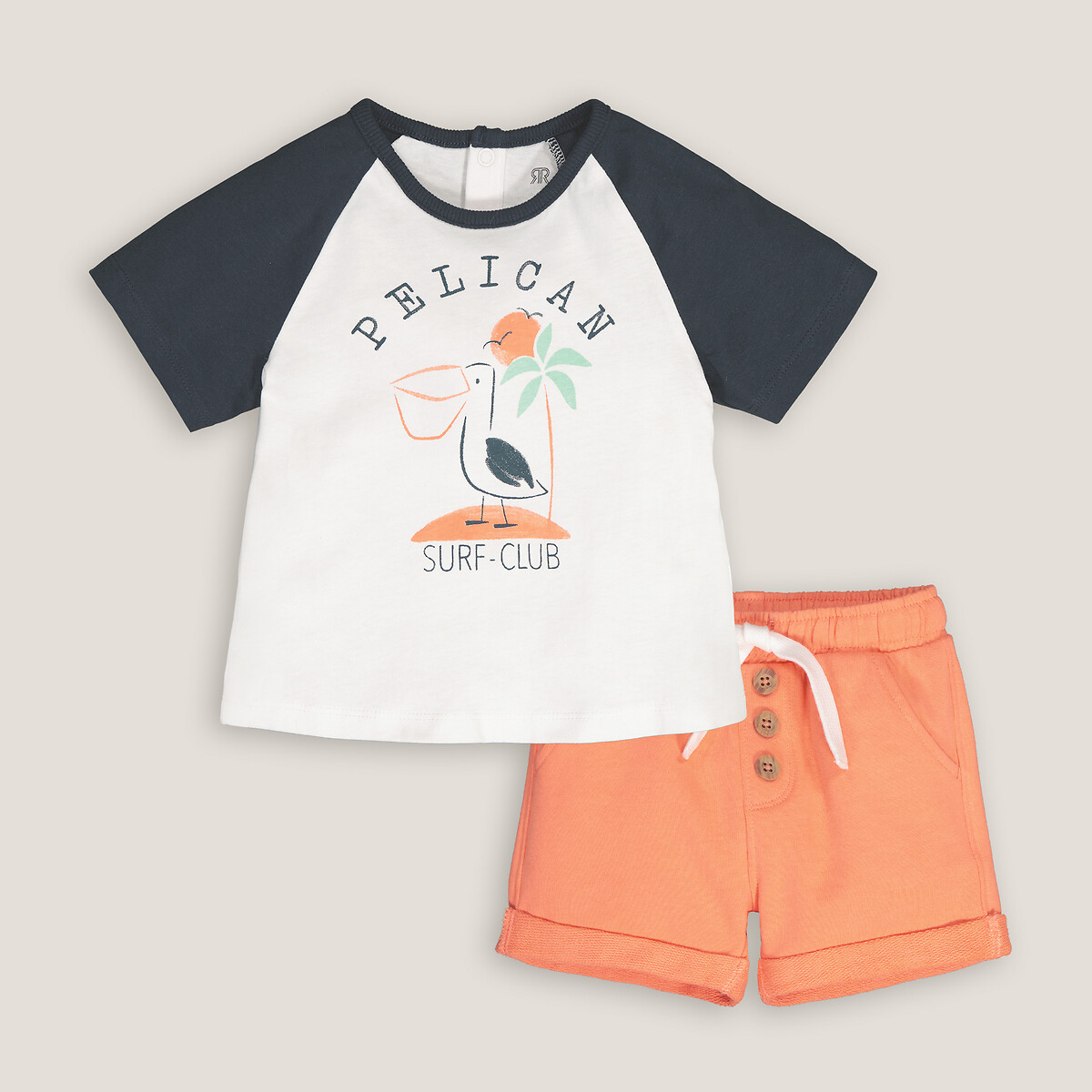 Комплект из двух предметов футболки И шорт 3 мес. - 60 см оранжевый LaRedoute, размер 3 - фото 3