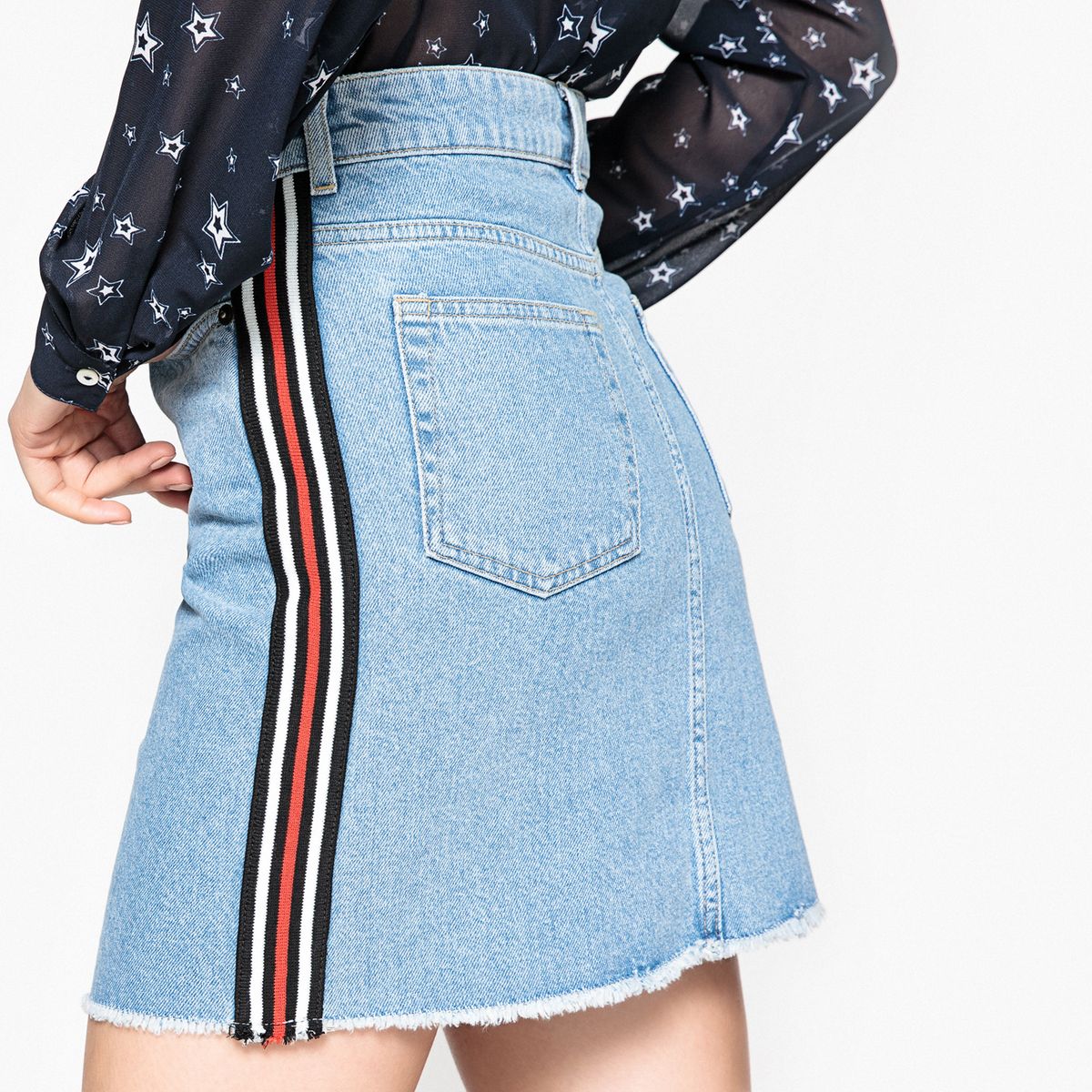 Jupe denim bande côté