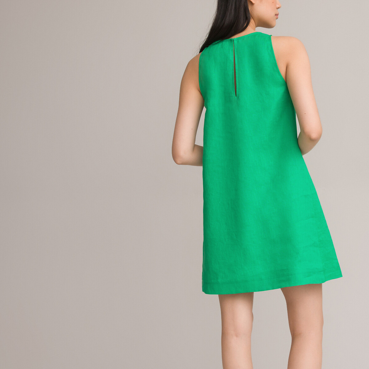 Платье Короткое без рукавов 100 лен 54 зеленый LaRedoute, размер 54 - фото 4
