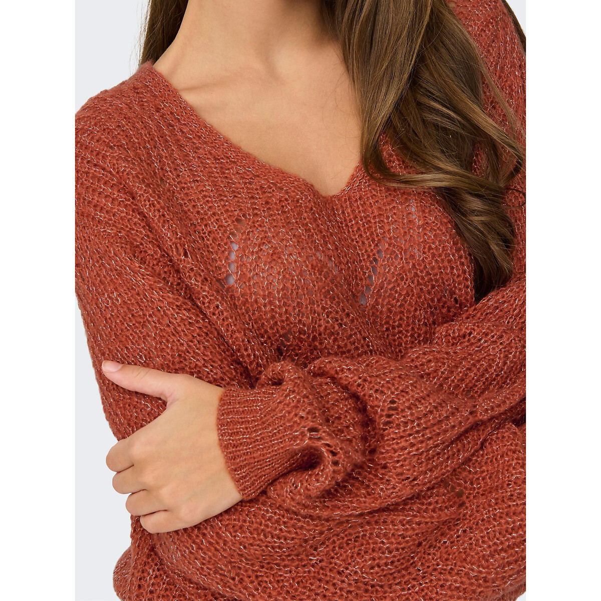 Пуловер из ажурного и блестящего трикотажа  S оранжевый LaRedoute, размер S - фото 2