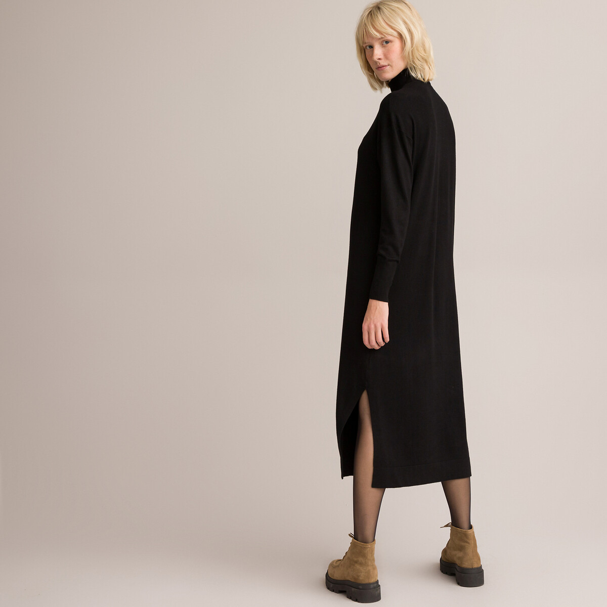 Платье-пуловер С высоким воротником длина миди L черный LaRedoute, размер L - фото 4