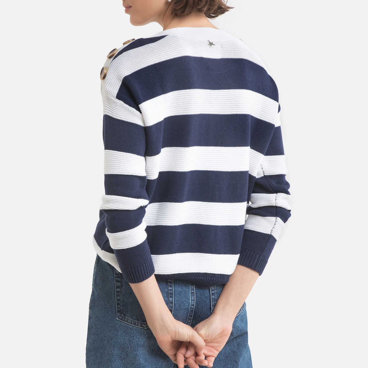 Пуловер LaRedoute С круглым вырезом в полоску длинные рукава S бежевый, размер S - фото 4