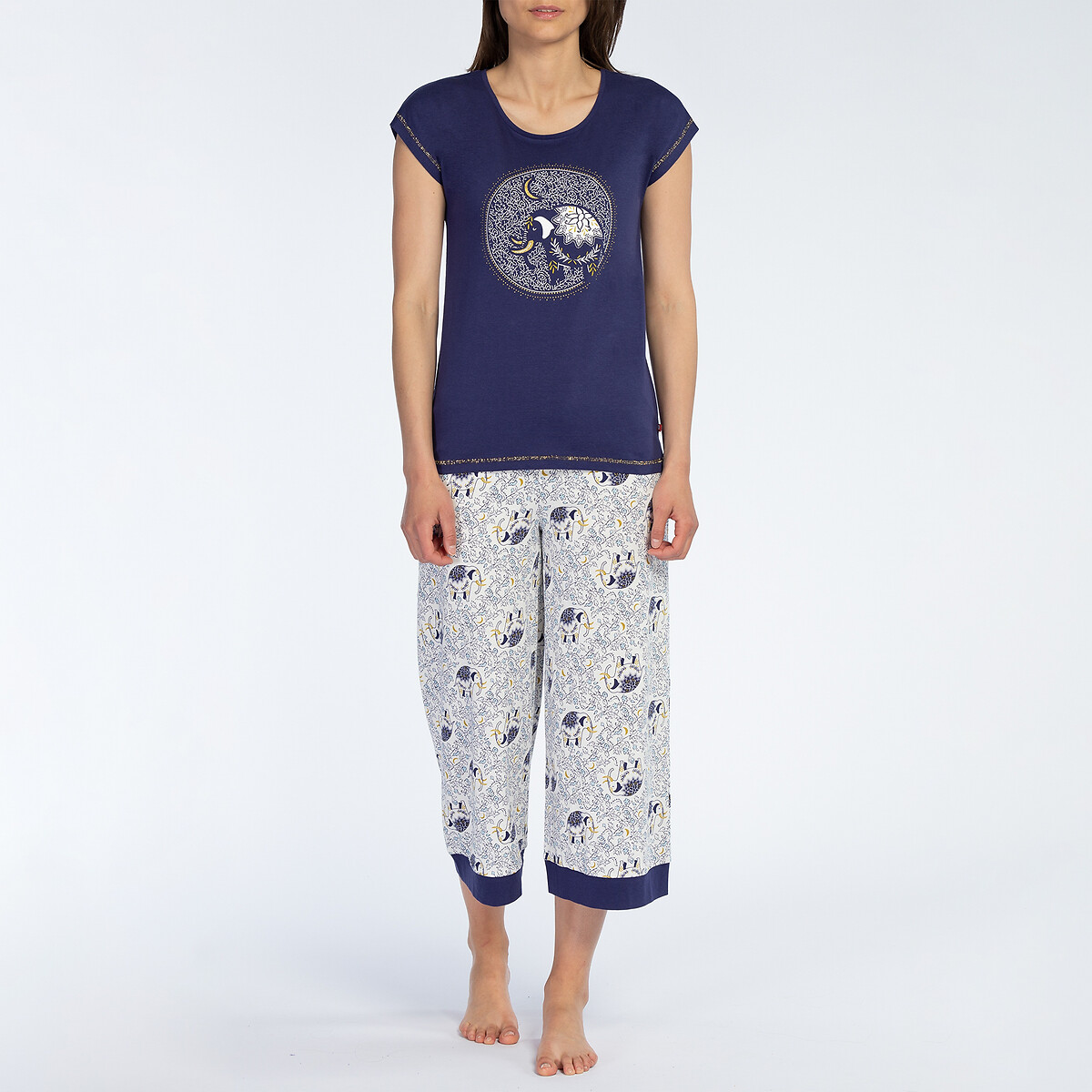 Пижама с брюками-капри и короткими рукавами Ivoire  S синий LaRedoute, размер S