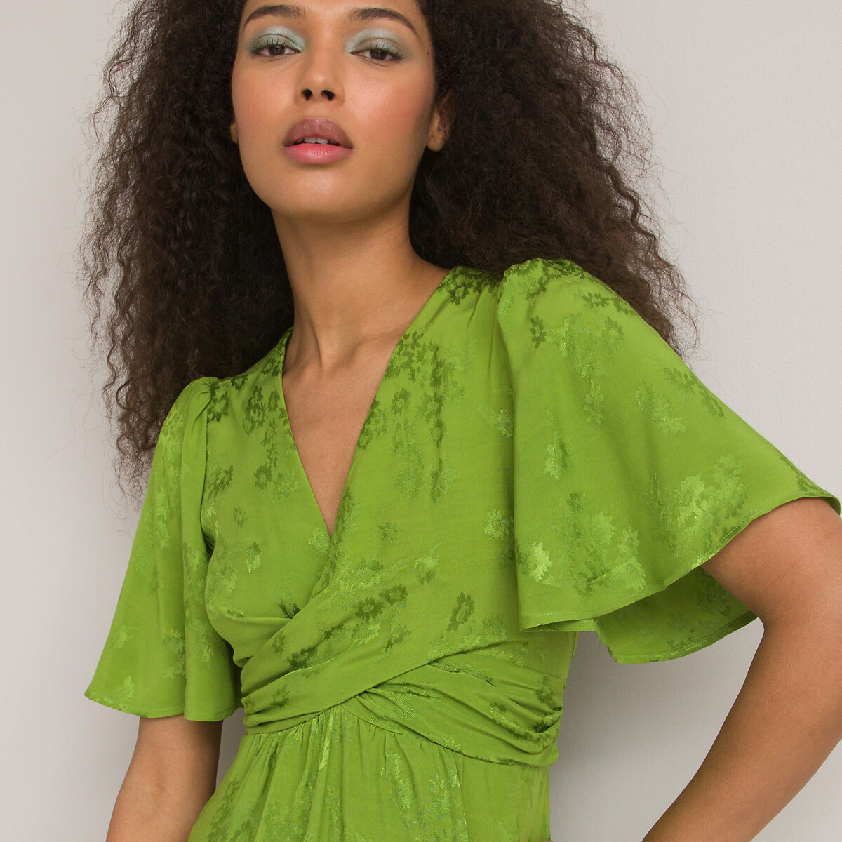 Платье Длинное с перекрестным покроем из жаккардовой ткани 52 зеленый LaRedoute, размер 52 - фото 3