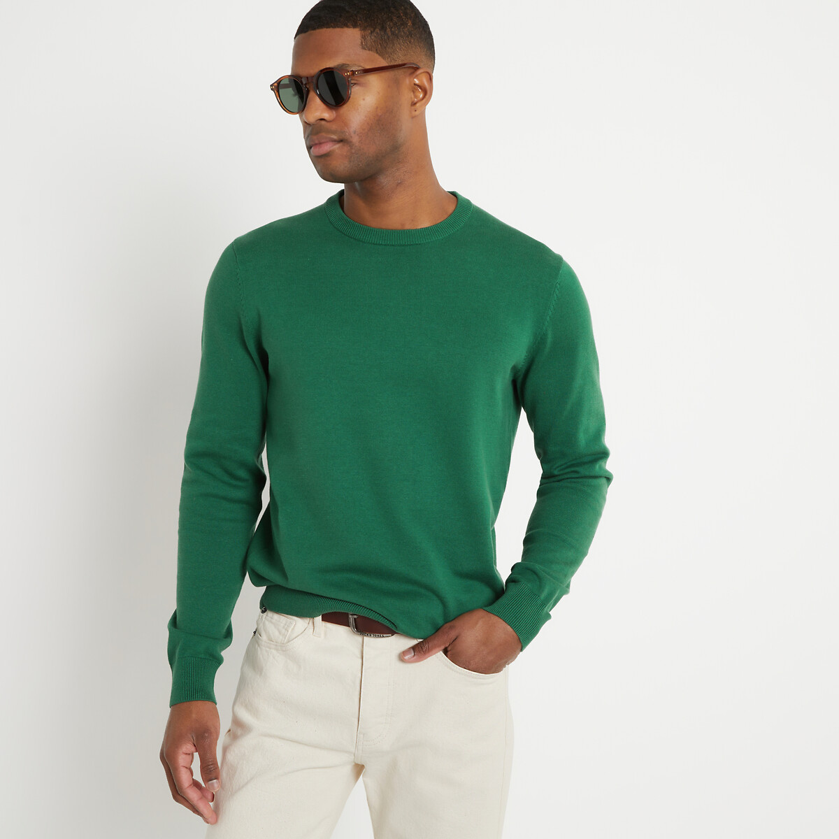 Пуловер с круглым вырезом из тонкого трикотажа XXL зеленый пуловер с круглым вырезом из тонкого трикотажа xxl синий