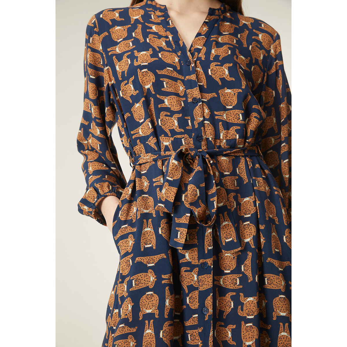 Платье Длинное с анималистичным принтом с ремешком L синий LaRedoute, размер L - фото 4