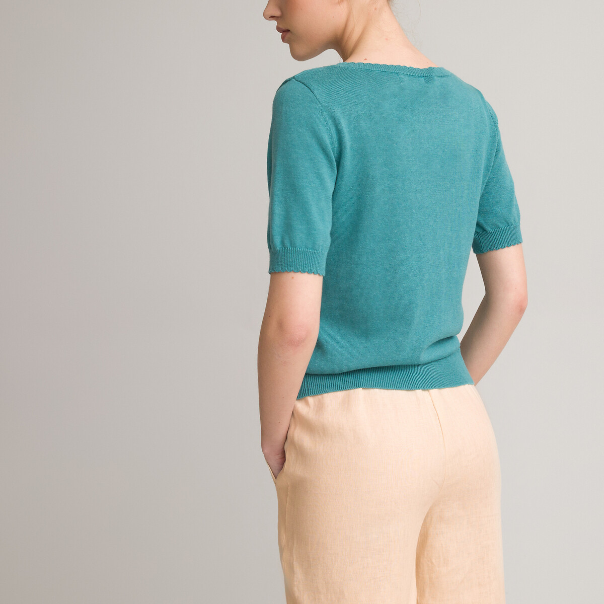 Пуловер LA REDOUTE COLLECTIONS с короткими рукавами из переработанного хлопка XXL зеленый, размер XXL - фото 4