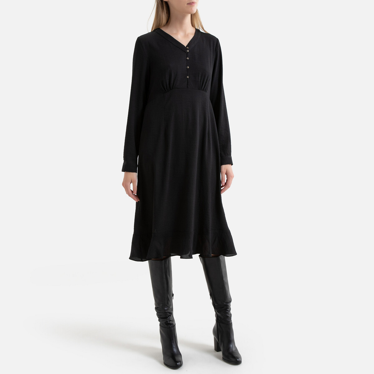 Платье La Redoute Короткое на пуговицах длинные рукава 3(L) черный, размер 3(L) Короткое на пуговицах длинные рукава 3(L) черный - фото 2
