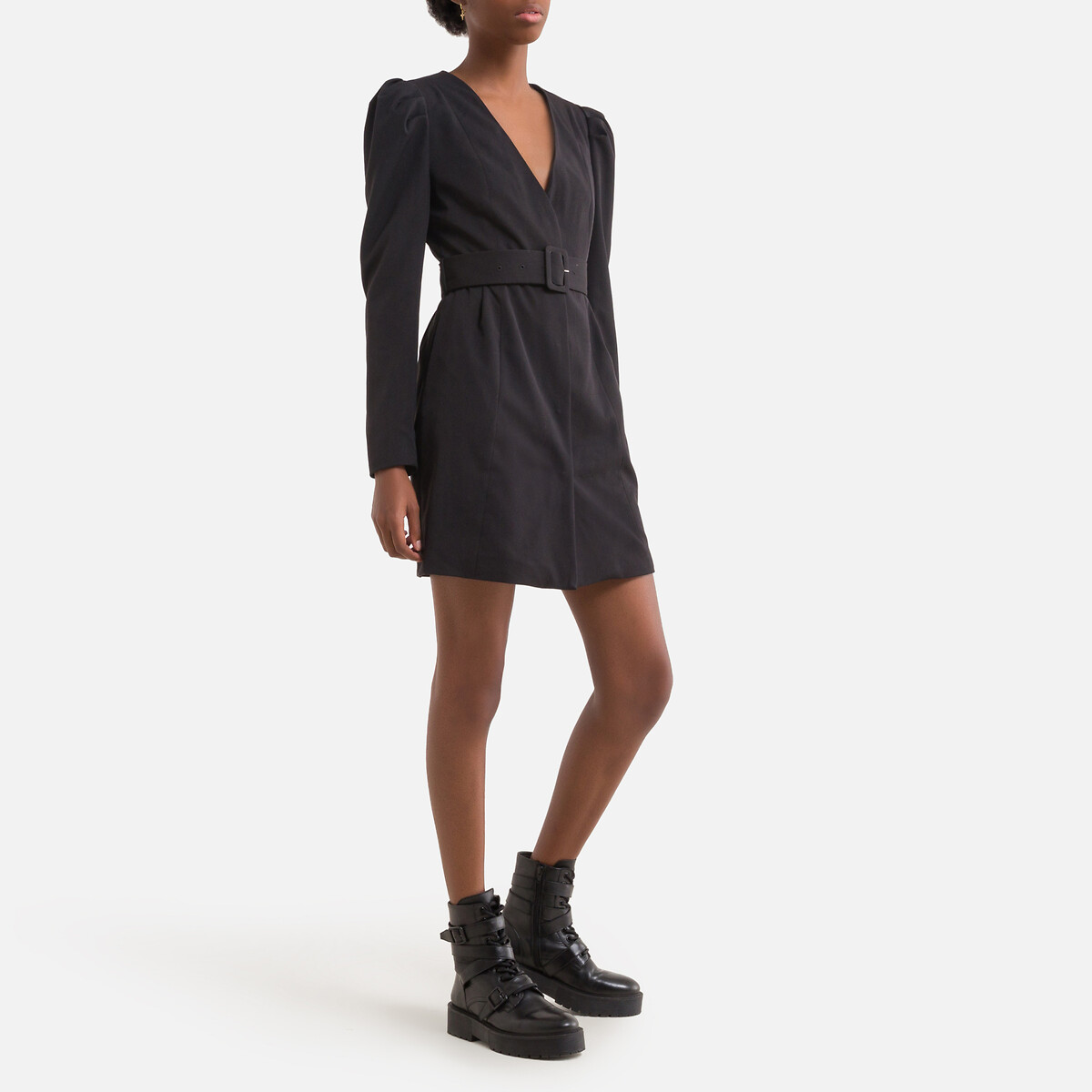 Платье LaRedoute Короткое V-образный вырез эполеты 44 черный, размер 44 - фото 2