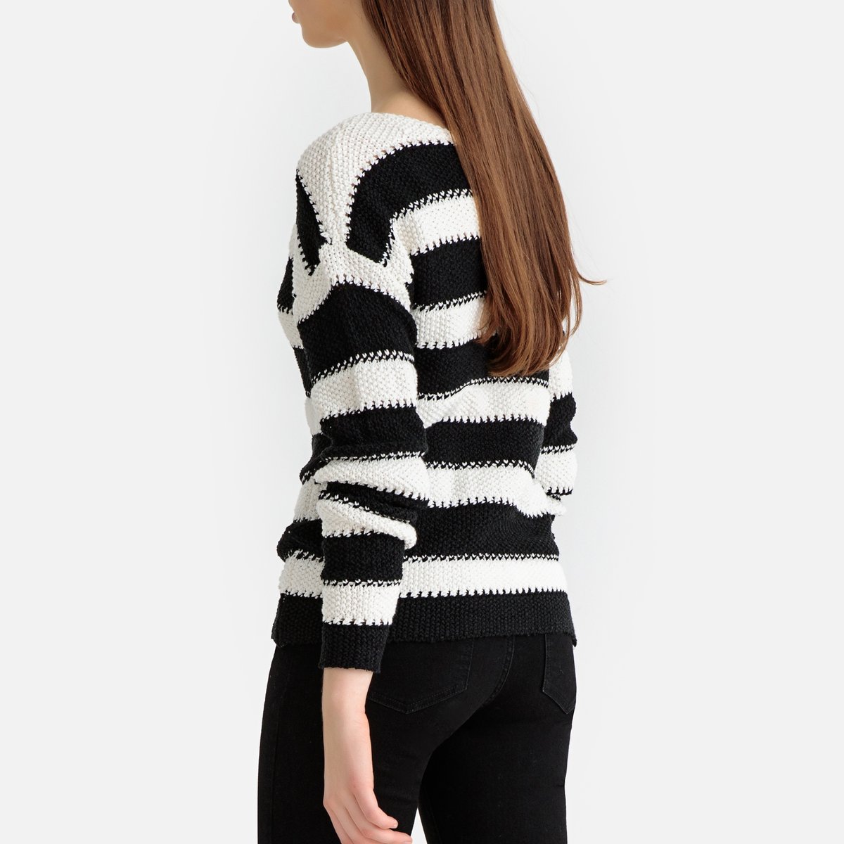 Пуловер La Redoute В полоску в морском стиле из плотного трикотажа S черный, размер S - фото 4