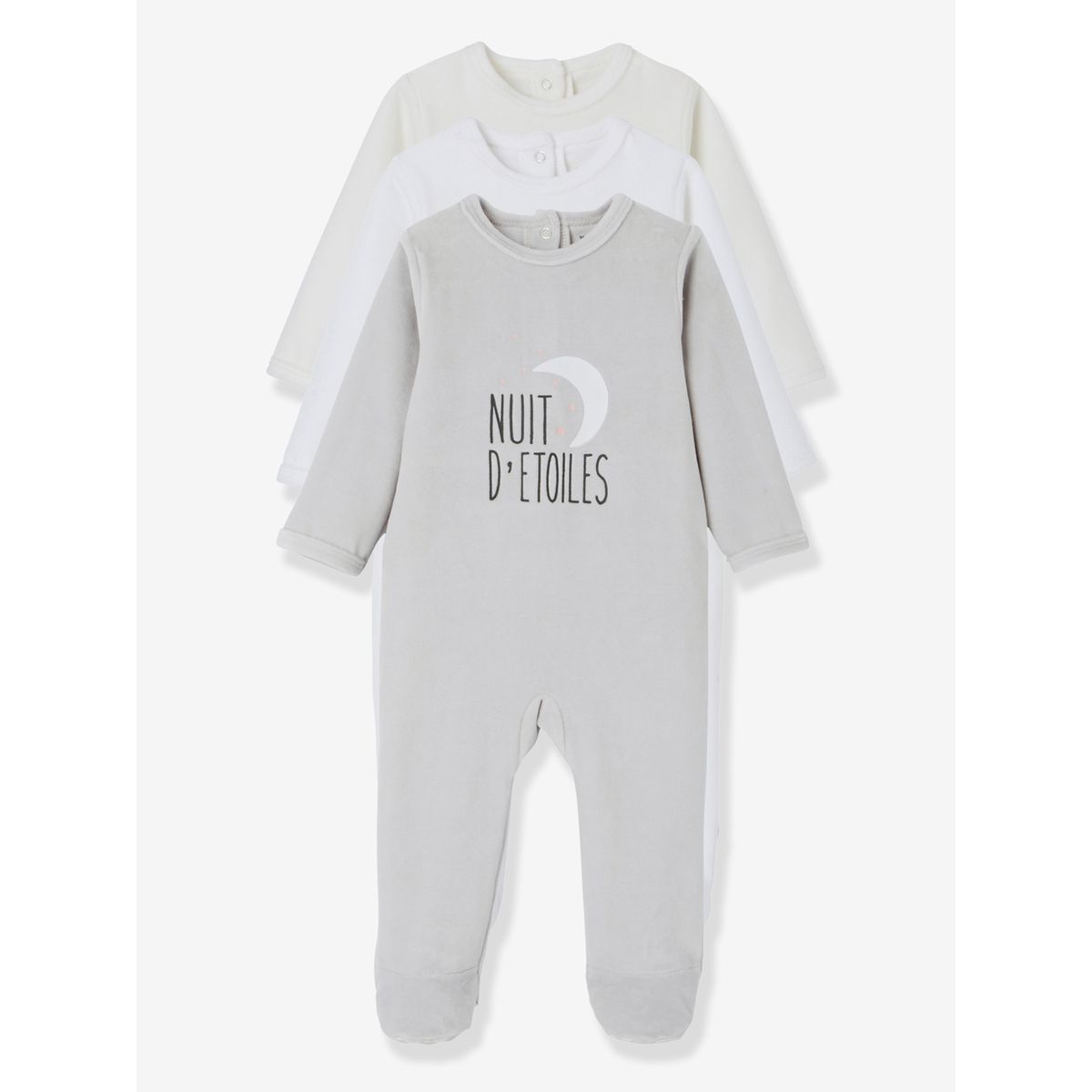Lot de 3 pyjamas bébé velours dos pressionné