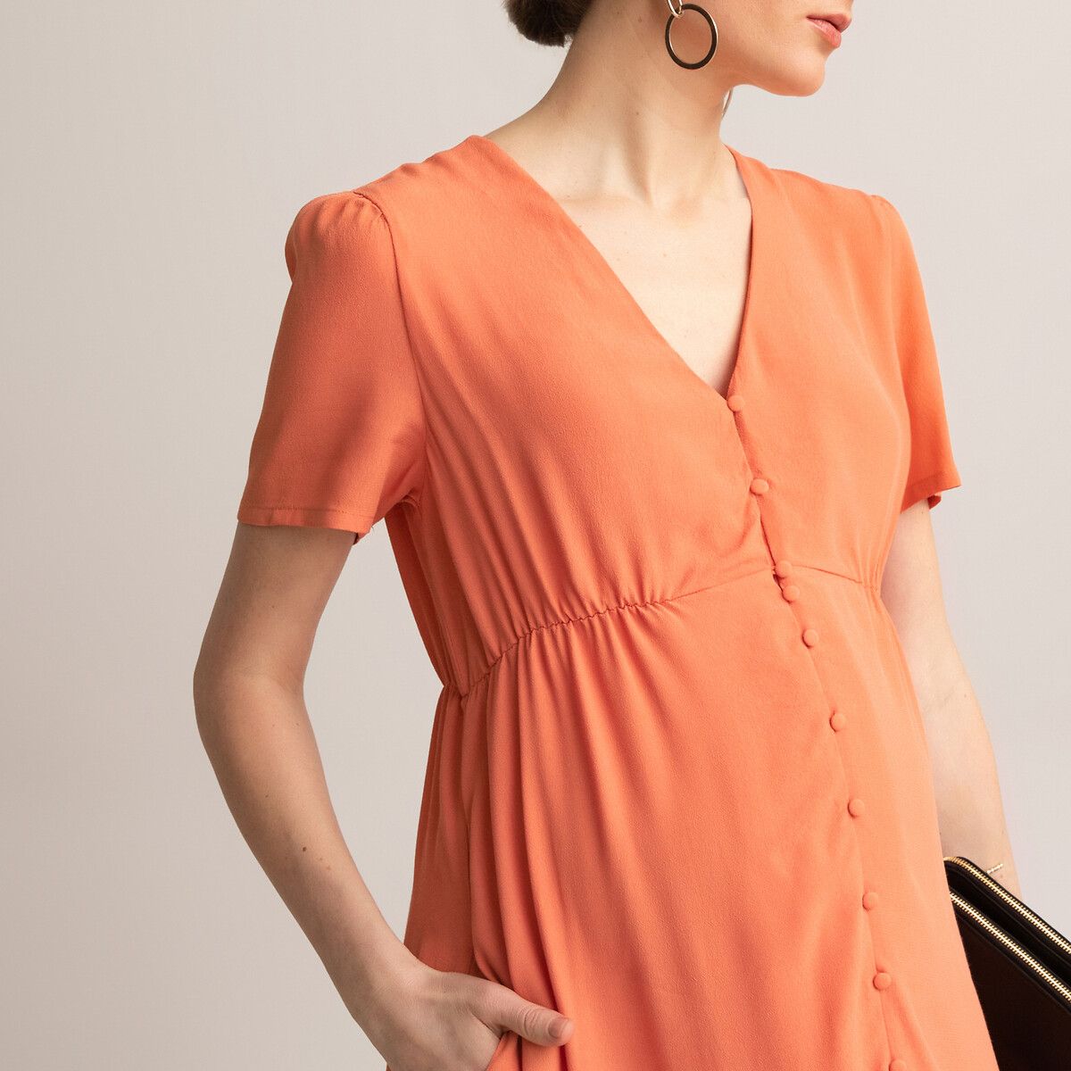 Платье LaRedoute Для периода беременности длинное вырез с короткими рукавами 36 (FR) - 42 (RUS) оранжевый, размер 36 (FR) - 42 (RUS) Для периода беременности длинное вырез с короткими рукавами 36 (FR) - 42 (RUS) оранжевый - фото 3
