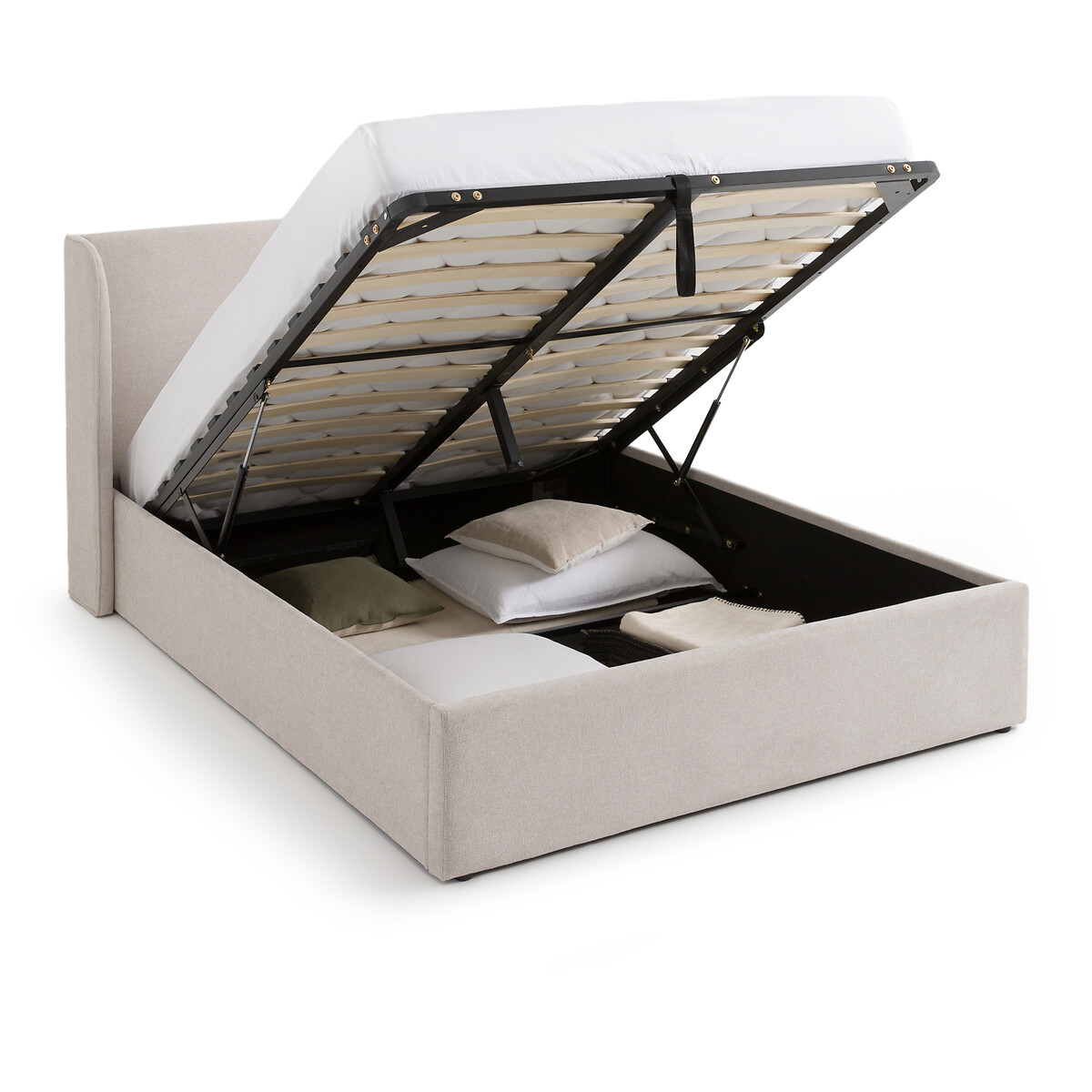 Кровать с ящиком для хранения и подъемным основанием Nasik  160 x 200 см бежевый LaRedoute, размер 160 x 200 см - фото 4