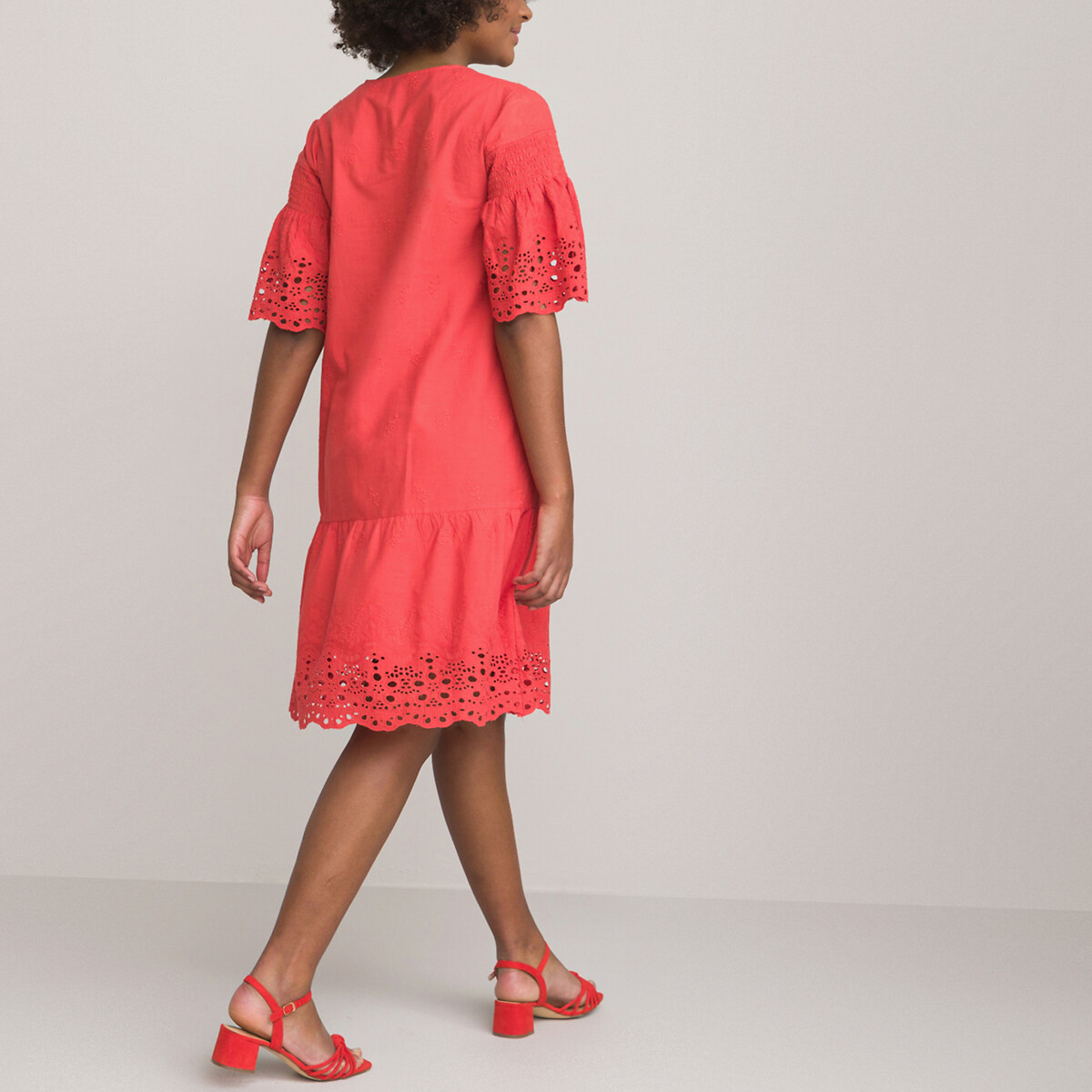 Платье Расклешенное средней длины с английской вышивкой 54 красный LaRedoute, размер 54 - фото 4