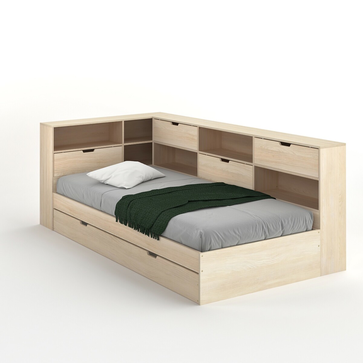 Кровать с ящиком отделениями для вещей и кроватным основанием Yann 90 x 190 см бежевый кровать штабелируемая из массива сосны pila 90 x 190 см зеленый