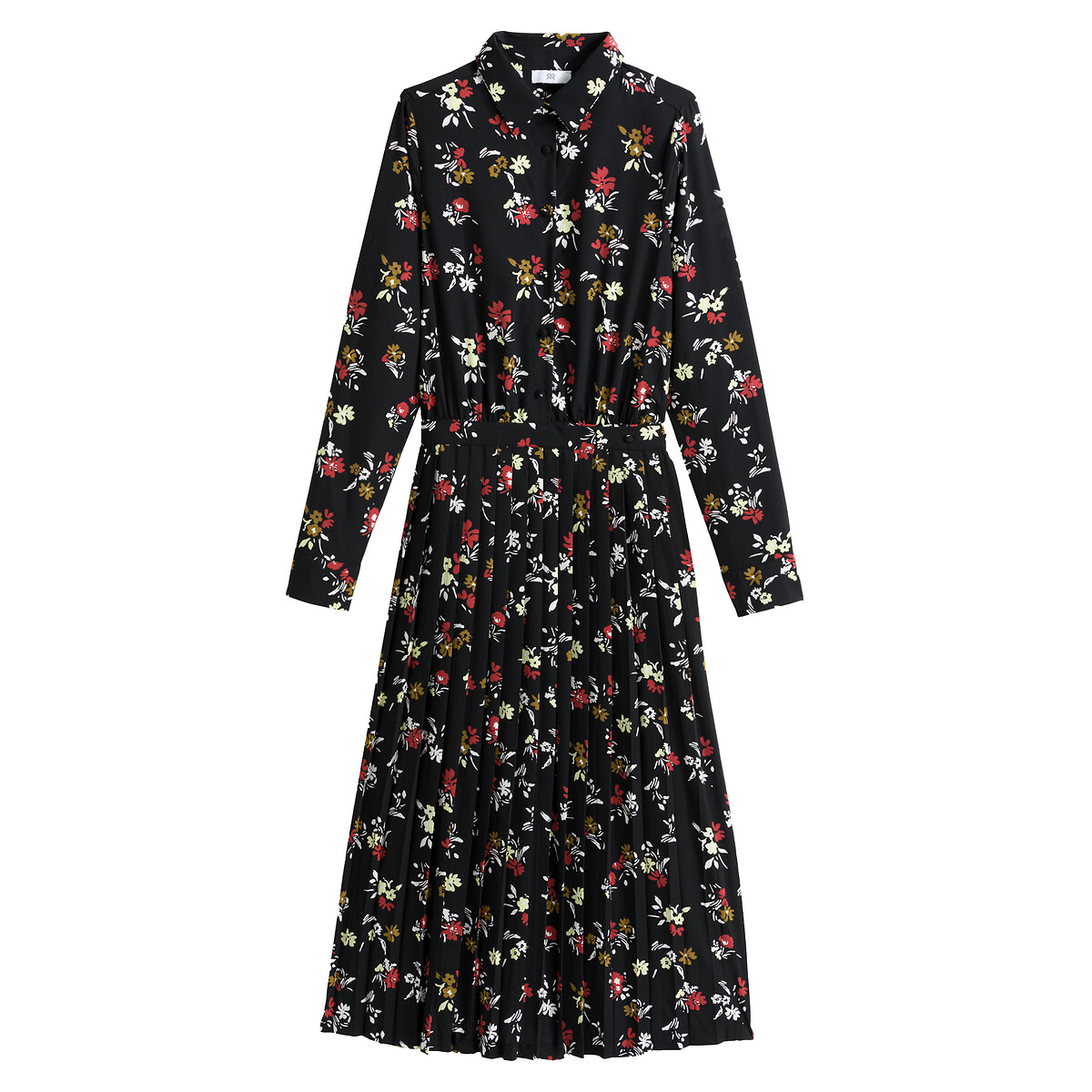 Платье-рубашка LaRedoute С низом с плиссировкой и цветочным принтом 54 черный, размер 54 - фото 5