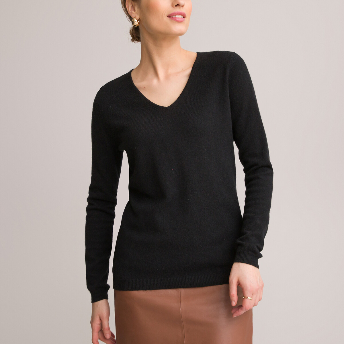 Пуловер с V-образным вырезом из тонкого трикотажа 100 кашемир 46/48 (FR) - 52/54 (RUS) черный