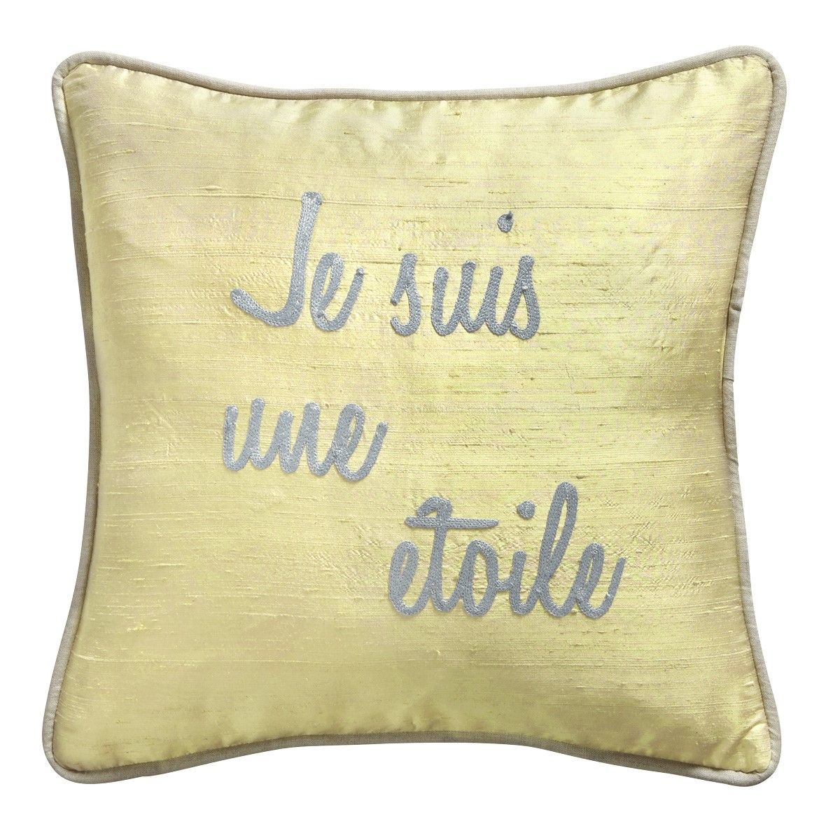 Coussin en Soie Sauvage Beige Doré "Je suis une étoile"