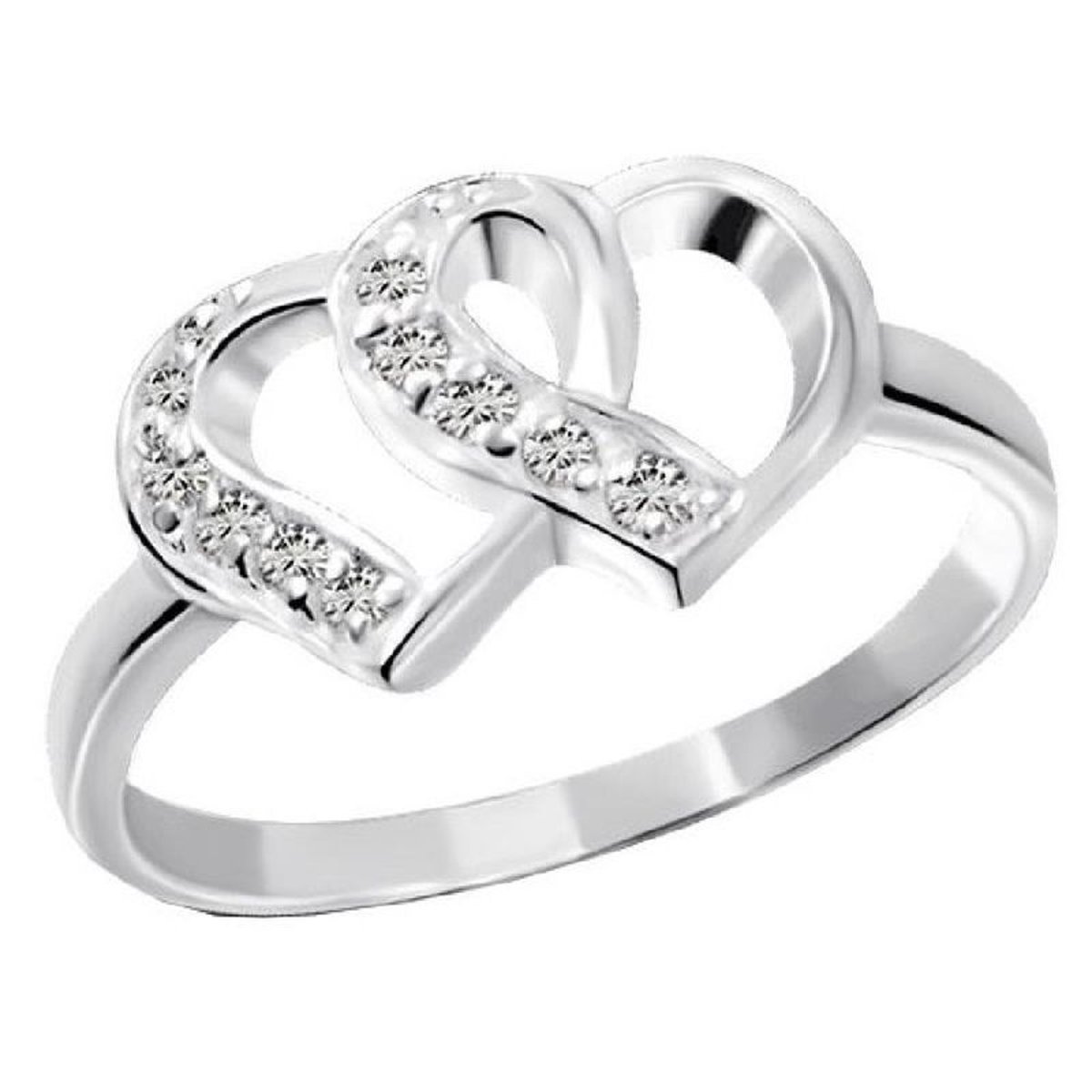 Bague Anneau Double Coeur Blanc Argent 925