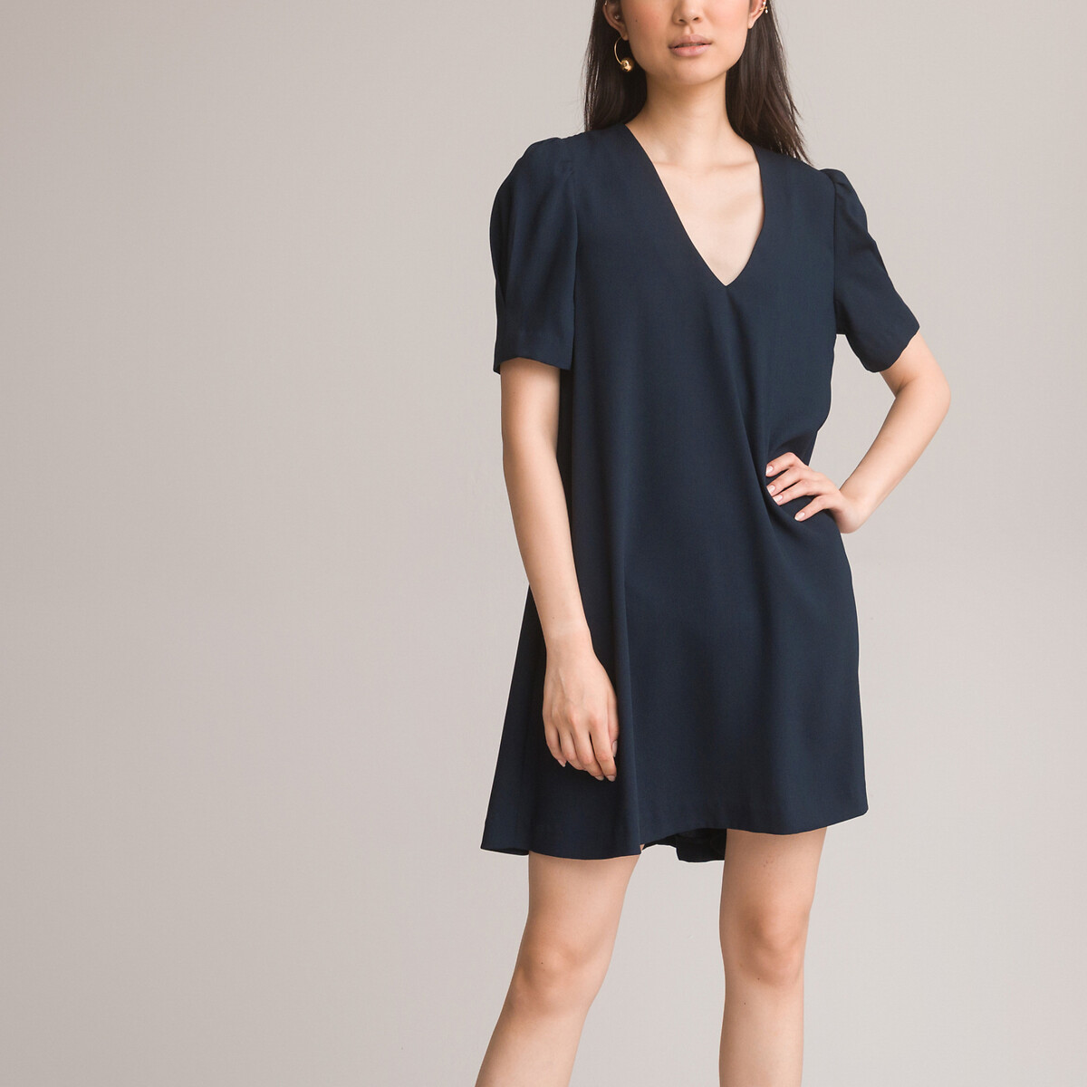 Платье Короткое с V-образным вырезом короткие рукава 54 синий LaRedoute, размер 54 - фото 2