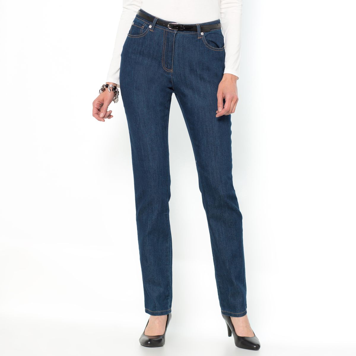 Jean denim stretch, coupe droite