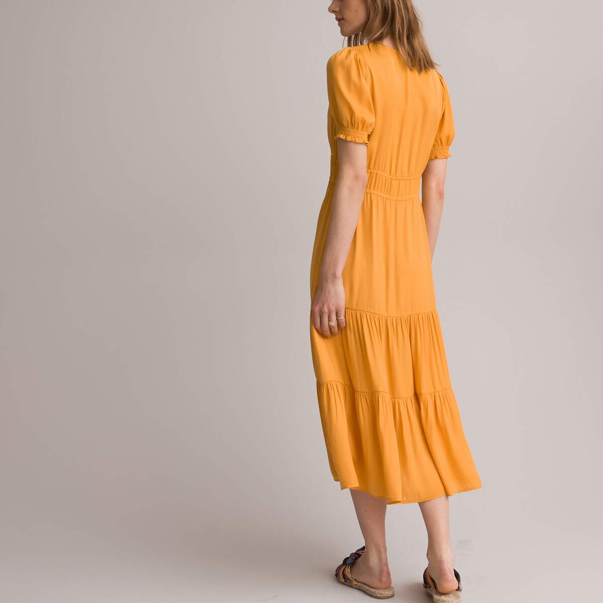 Платье-миди LA REDOUTE COLLECTIONS С v-образным вырезом короткие рукава 44 желтый, размер 44 - фото 4