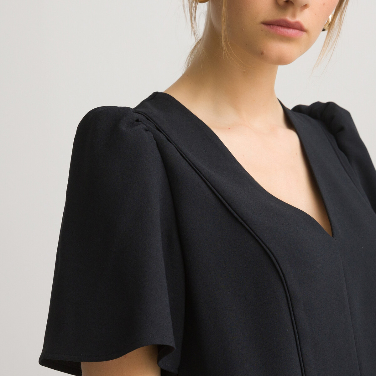 Платье LaRedoute Расклешенное с V-образным вырезом и короткими рукавами 40 черный, размер 40 - фото 3