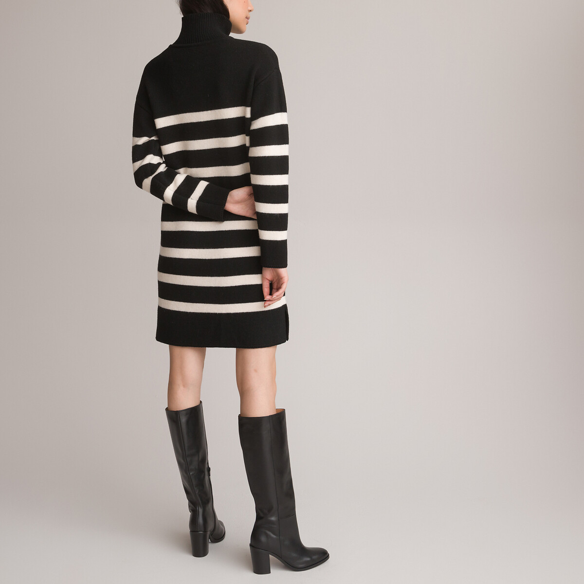 Платье-пуловер Короткое в полоску длинные рукава XS черный LaRedoute, размер XS - фото 4
