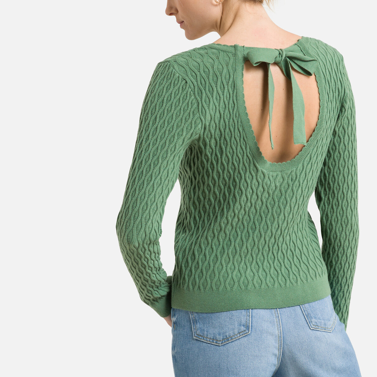 Пуловер ONLY С v-образным вырезом с завязками на спинке L зеленый, размер L