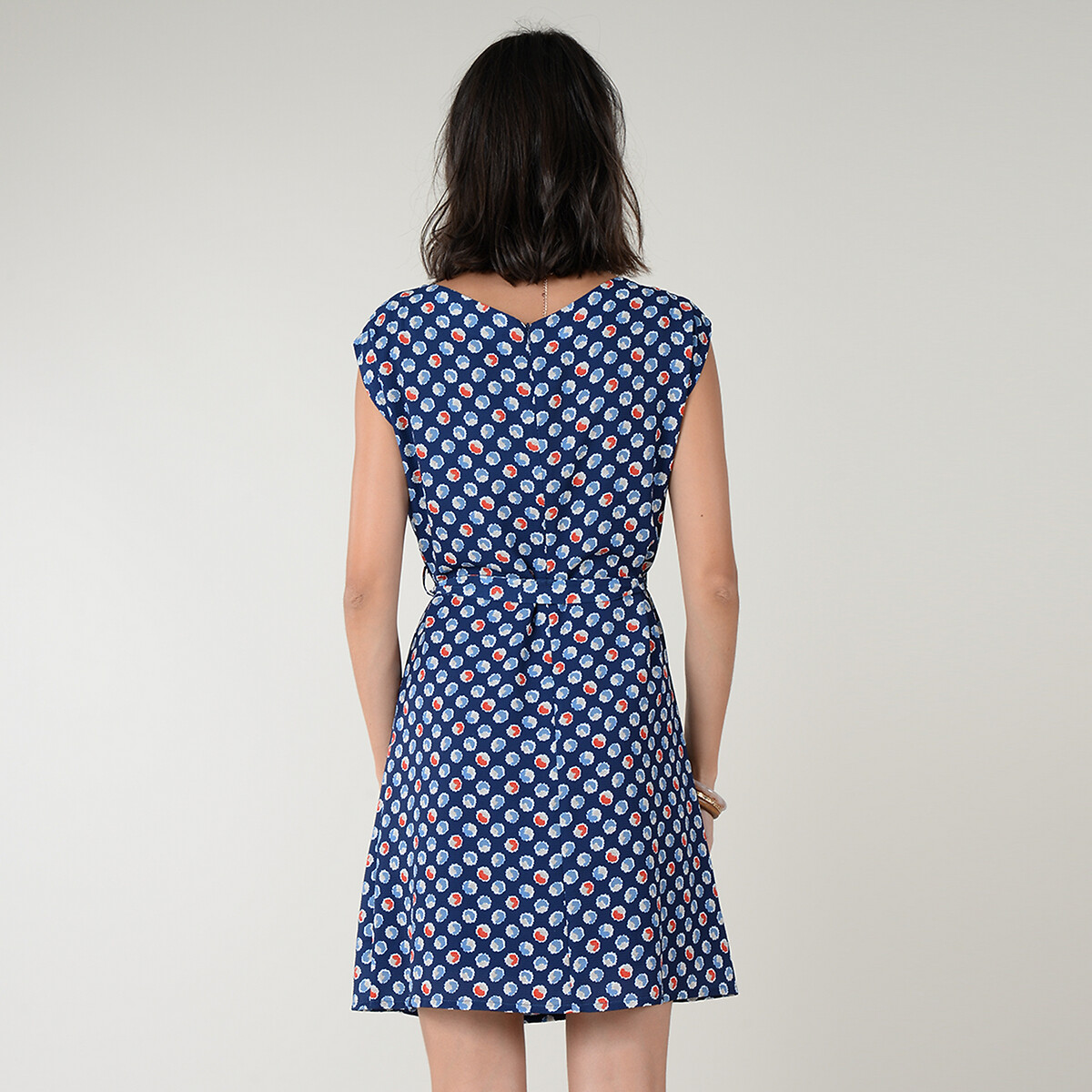 Платье LaRedoute Короткое с принтом без рукавов с ремешком XS синий, размер XS - фото 3