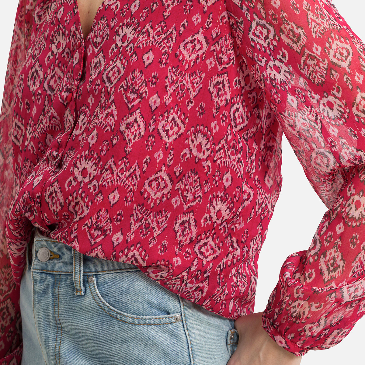 Блузка С принтом и V-образным вырезом XS красный LaRedoute, размер XS - фото 3