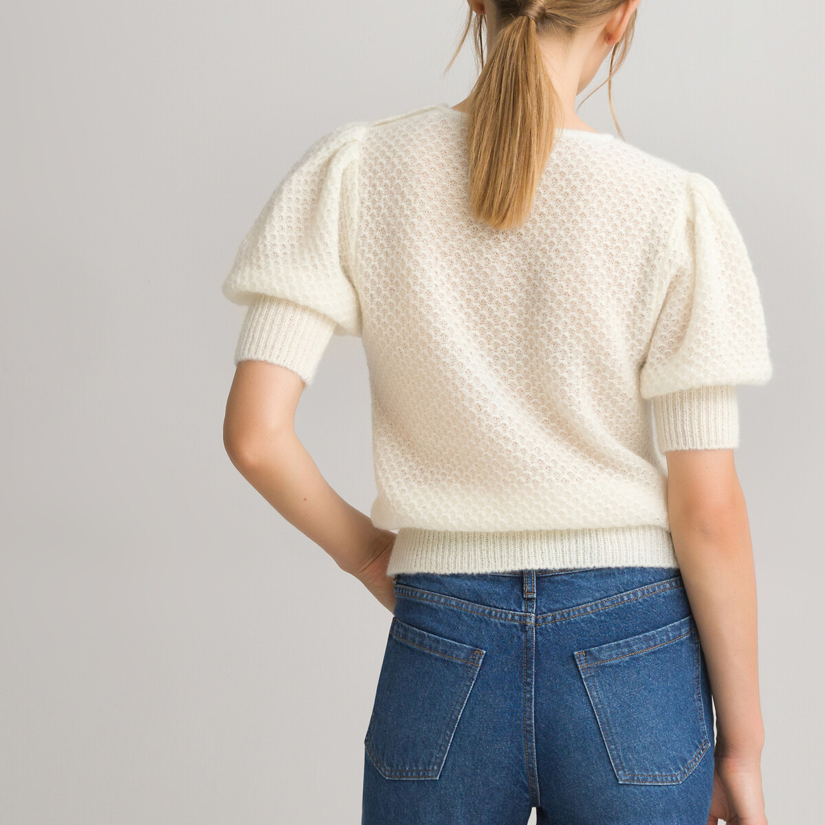Пуловер LaRedoute С круглым вырезом короткие рукава с напуском L белый, размер L - фото 4