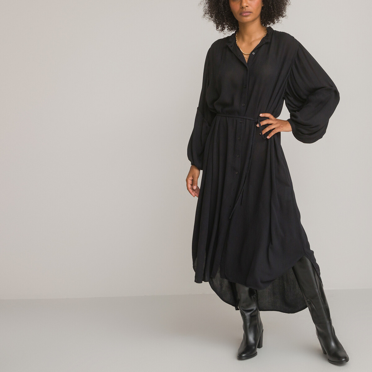 Платье Длинное круглый вырез рукава с напуском 40 черный LaRedoute, размер 40 - фото 1