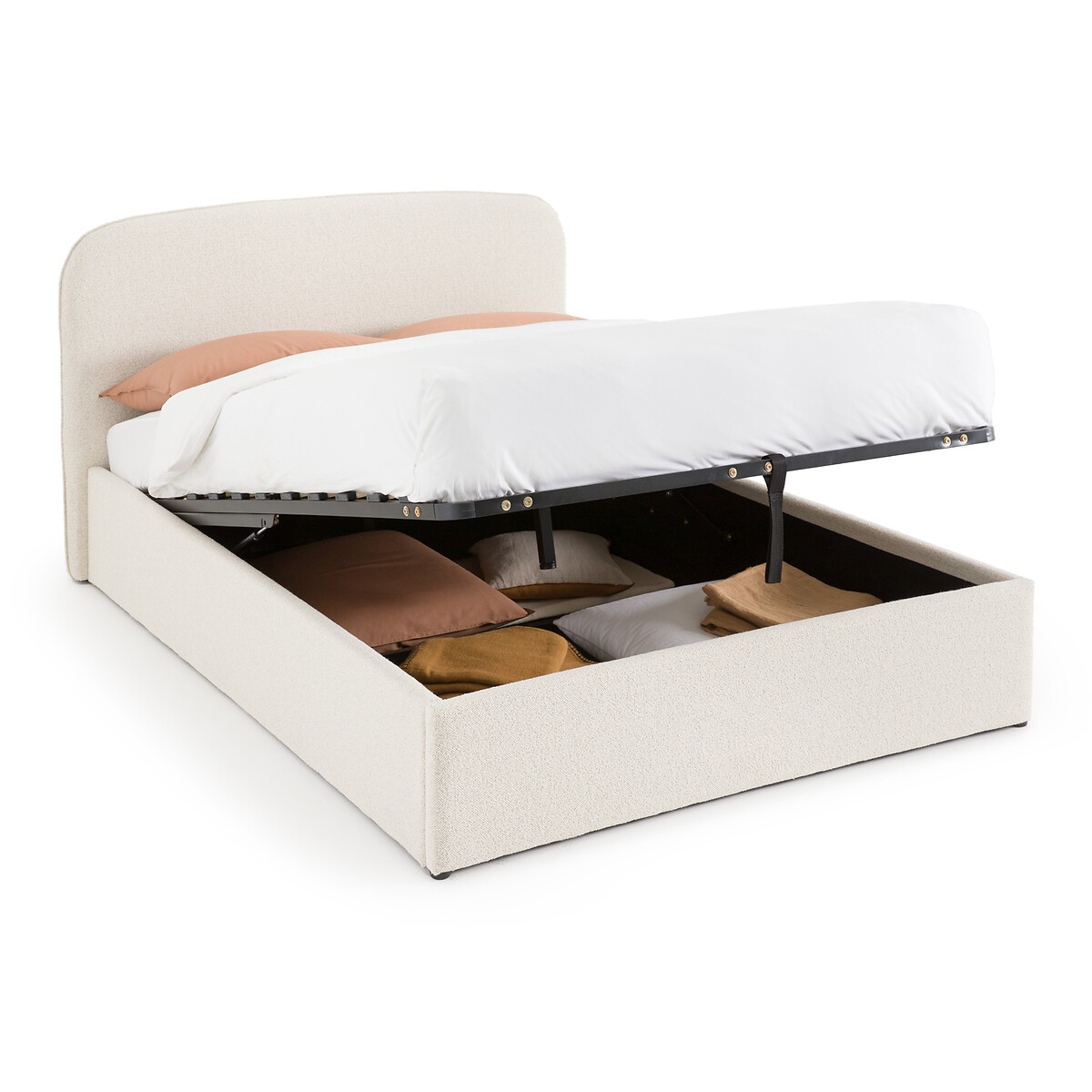 Кровать с ящиком из ткани букле с подъемным основанием Conto  140 x 190 см бежевый LaRedoute, размер 140 x 190 см - фото 1